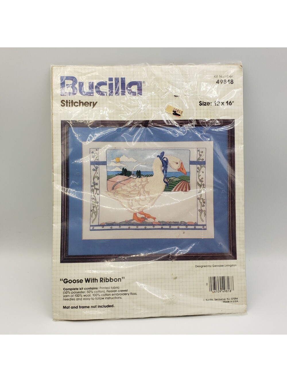 Bucilla Counted Crewel Embroidery Kit GOOSE WITH RIBBON 49818 12x16"